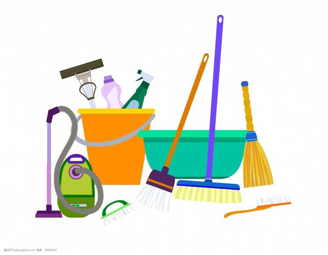 家庭打扫卫生清洁用品矢量图图片-
